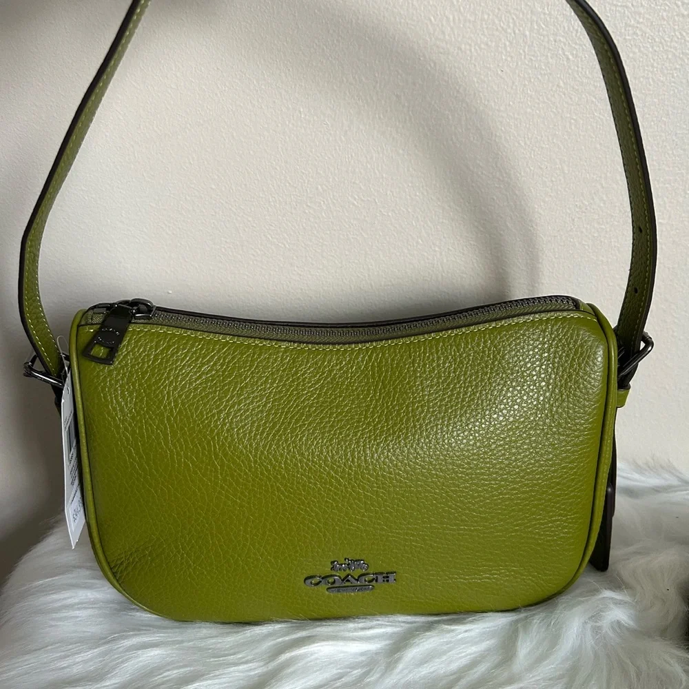 Coach bright Olive Green Pebbled Leather Shoulder Bag